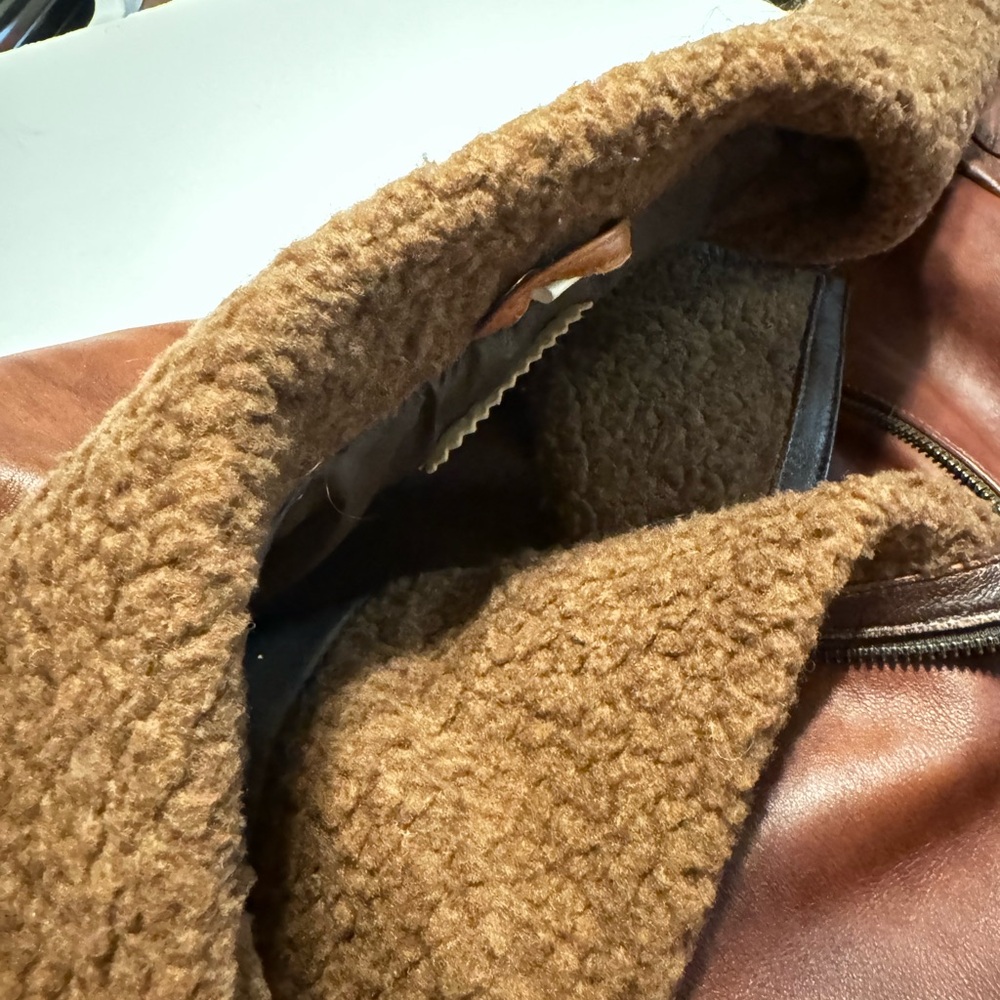 Genuine Leather Womens Brown Motorcycle Sherpa Jacket